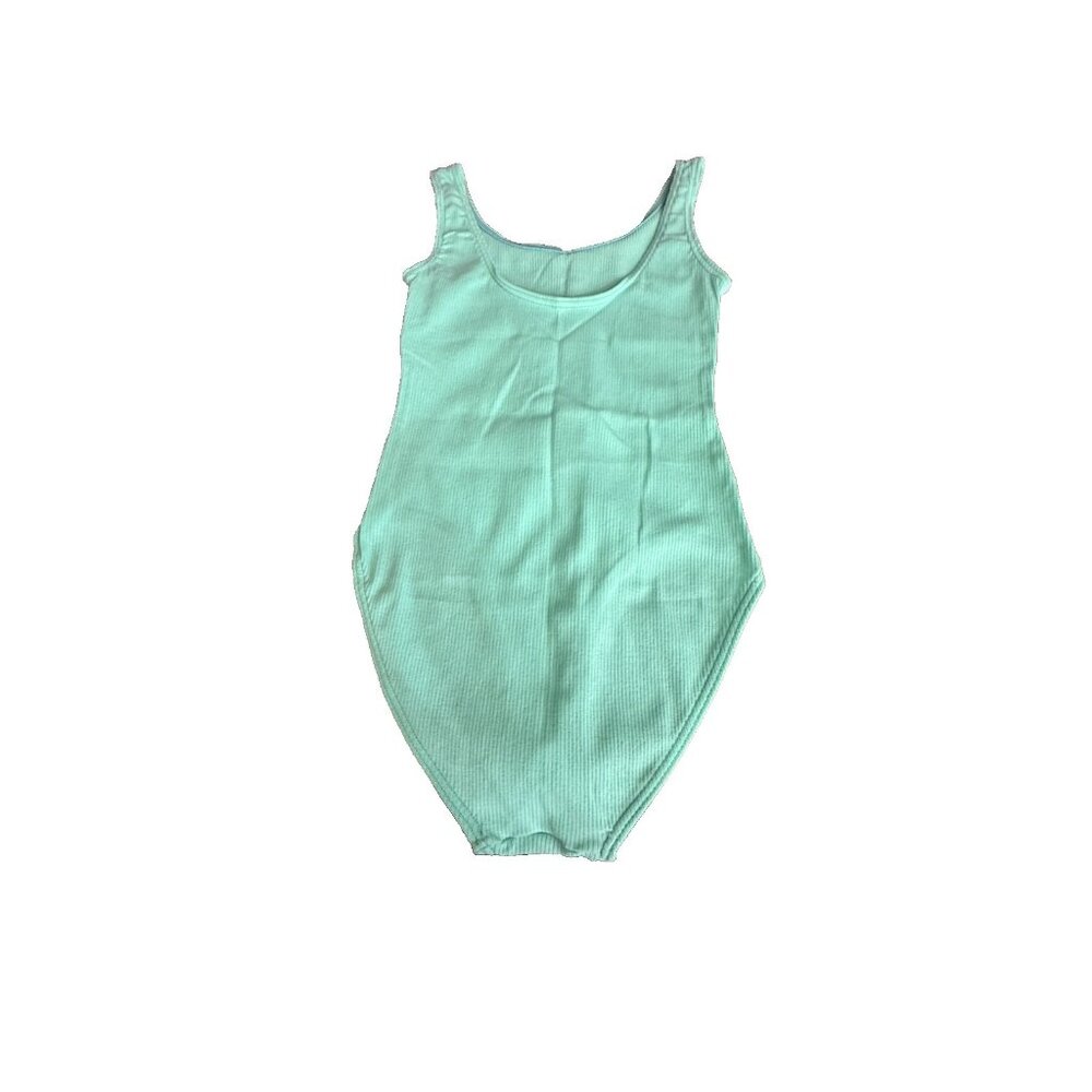 Vintage 90s Ribbed Bodysuit Teal Mint Green Made in USA Large L